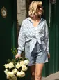 Рубашка льняная Тропик (бежево-голубая) Б15875-1М