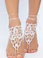 Барефуты Вязанные украшения на ноги (бело-золотой) БФ05