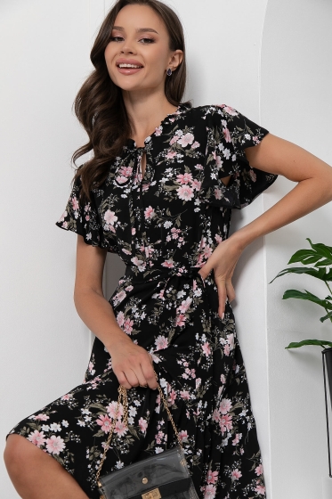 Платье &quot;Хелен&quot; (блэк/цветы) П6027