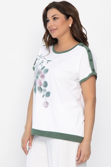 Блуза Далия (бело-оливковая) Б13805-20М